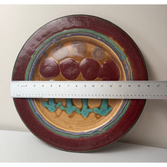 D. Lasser Ceramics Signed Yellow/Red Tulip Green Stems Pottery Large Platter 16” - Picture 3 of 11